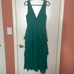 Lulus Celebration Time Emerald Green Sleeveless Tiered Midi Dress